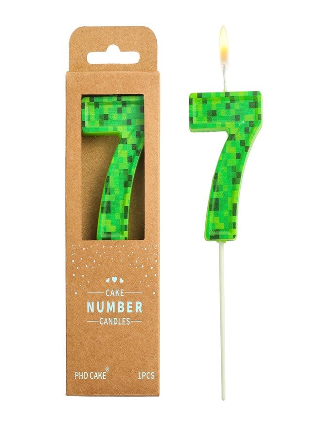 PHD CAKE 2.76 Inch Number 7 Pixel Birthday Candles, Green Miner Number Candles, Cake Number Candles, Party Celebration, Style Candle - Image 1